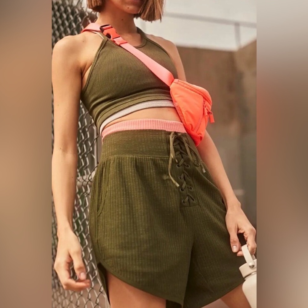 Free People Movement Can't Handle This Rib Lace-Up Olive Shorts XS